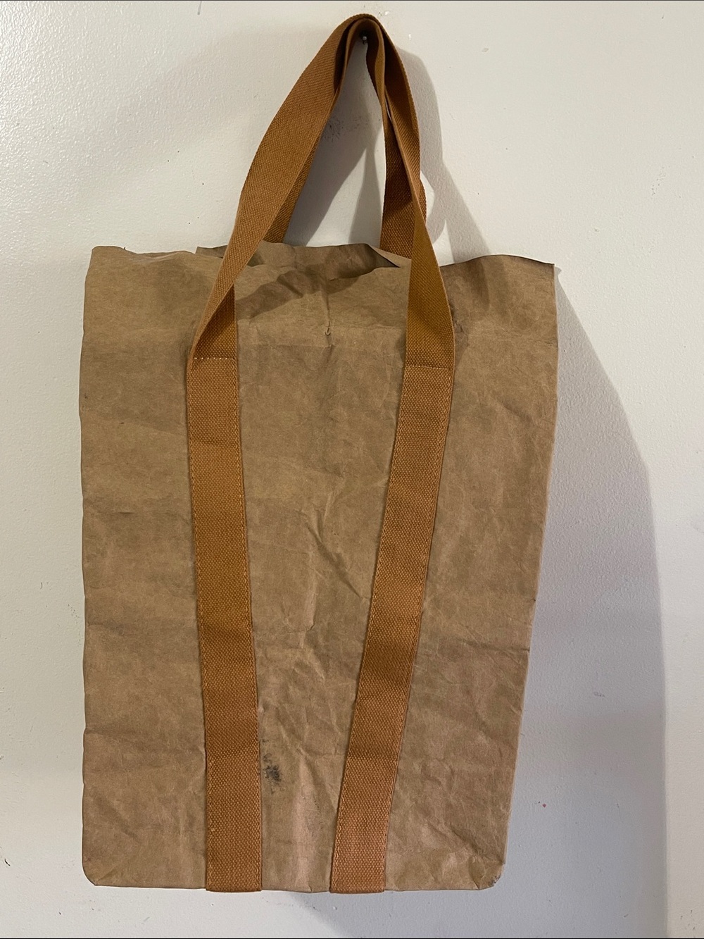 Trader Joe’s Brown Canvas Duffel Tote with Tan Webbing Straps